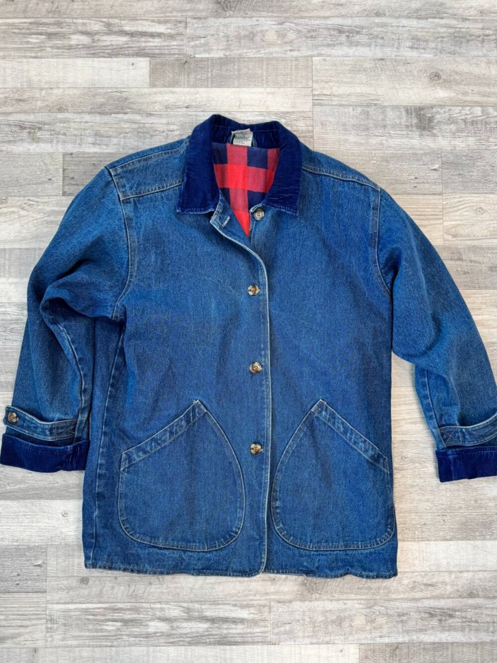 Vintage Outbrook denim chore jacket flannel lined barn ranch womens medium